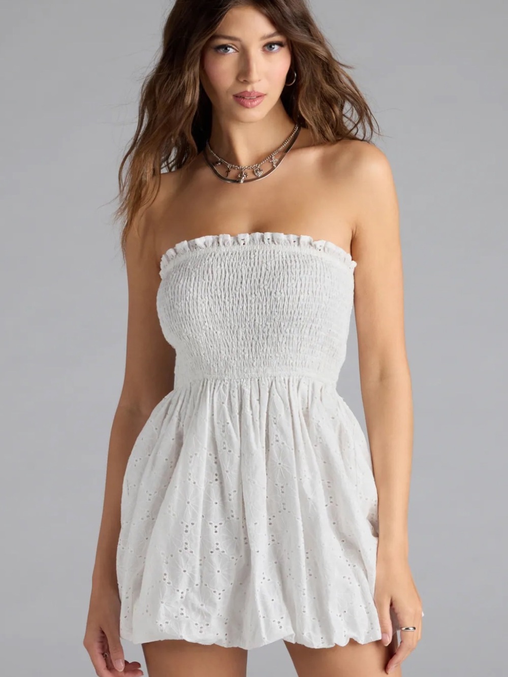 Windsor White Strapless Eyelet Mini Dress